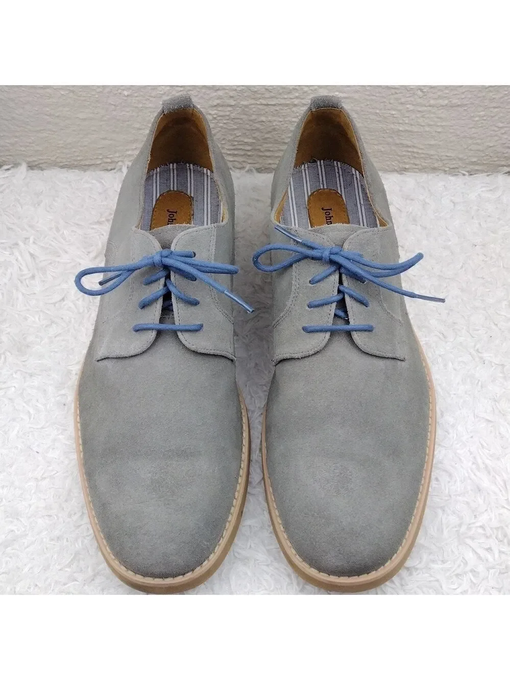 Johnston & Murphy Men's Grey Suede Leather Upper Lace Up Low Heel Oxford Shoe